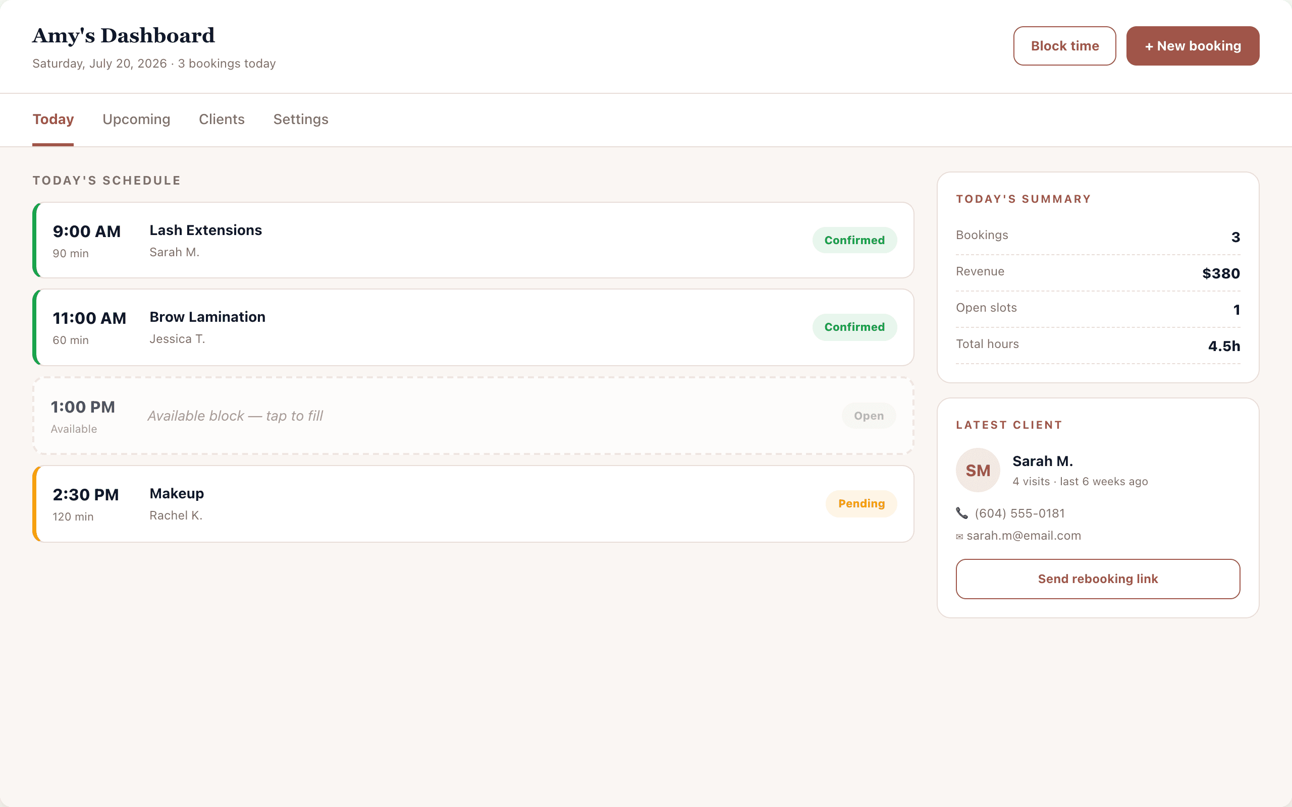 Admin daily appointments dashboard